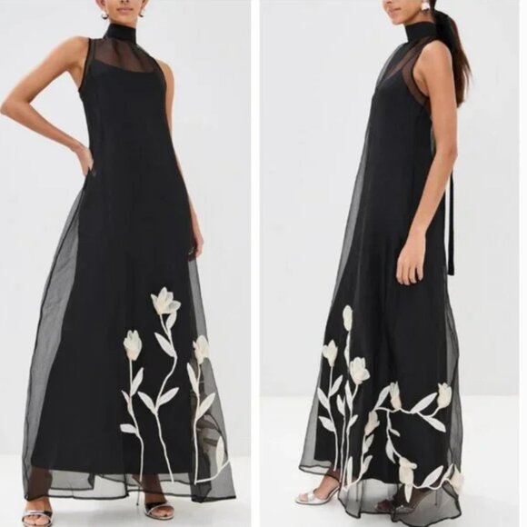NEW STAUD Albee Maxi Dress Gown XSmall Black White Floral Cocktail *Cover Only* - Picture 1 of 8